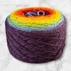Estonian hand milled wool light fingering yarn cake rainbow color gradient 97.7g